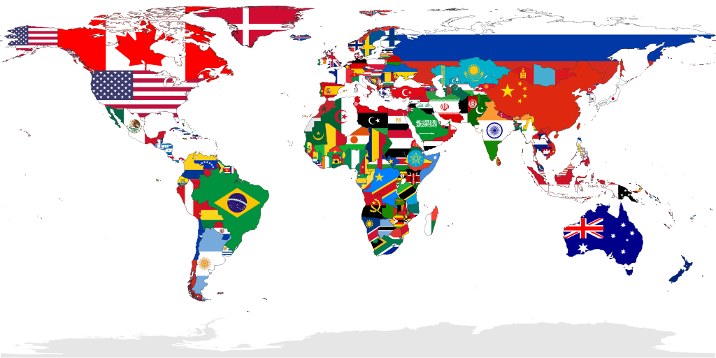 World map with flags