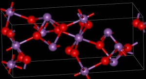 Modular diagram showing the structure of the mineral, cervantite, with the oxygen atoms shown in red.