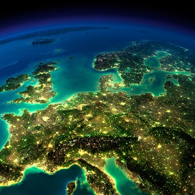 European Geography seen from space, population clusters