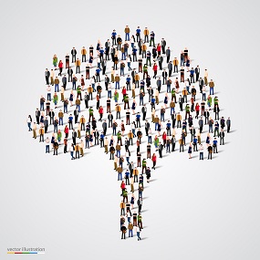 birds eye view of people stood in the shape of a tree