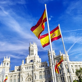 Cibeles museo with Spanish flags outside